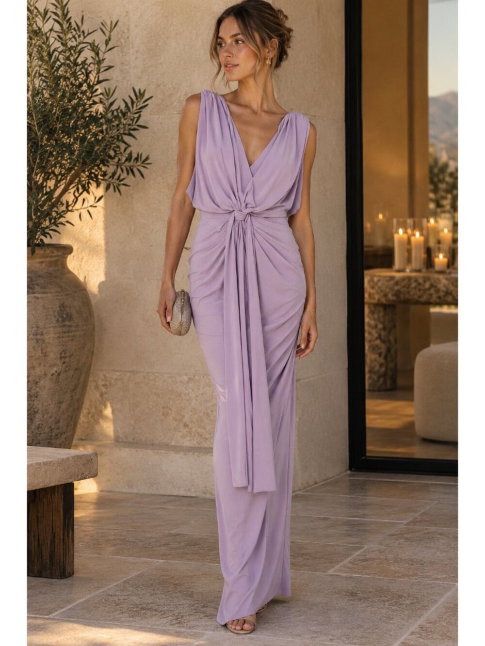 Misa Los Angeles Xenia Crepe Jersey Maxi Dress Designer Revolve Lavender M